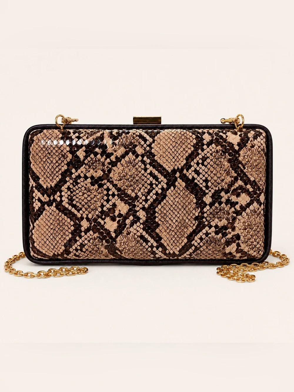 Urban Expressions Evening Box Clutch Vivian O'Nay Vegan Snake Print Beige